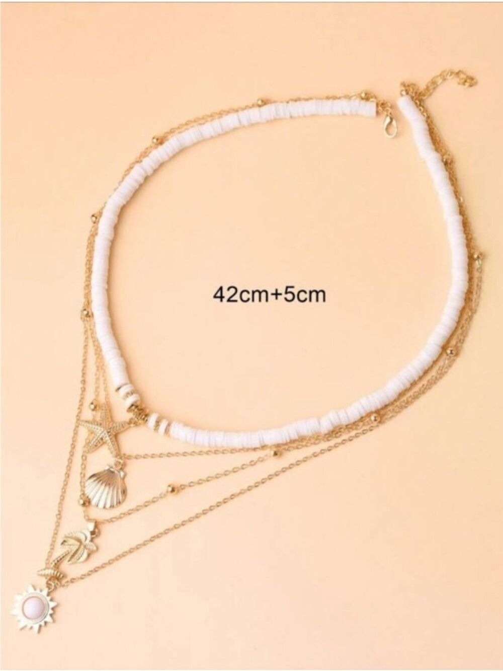 Gold Layered Seashell & Starfish Pendant Necklace Set - Picture 2 of 2
